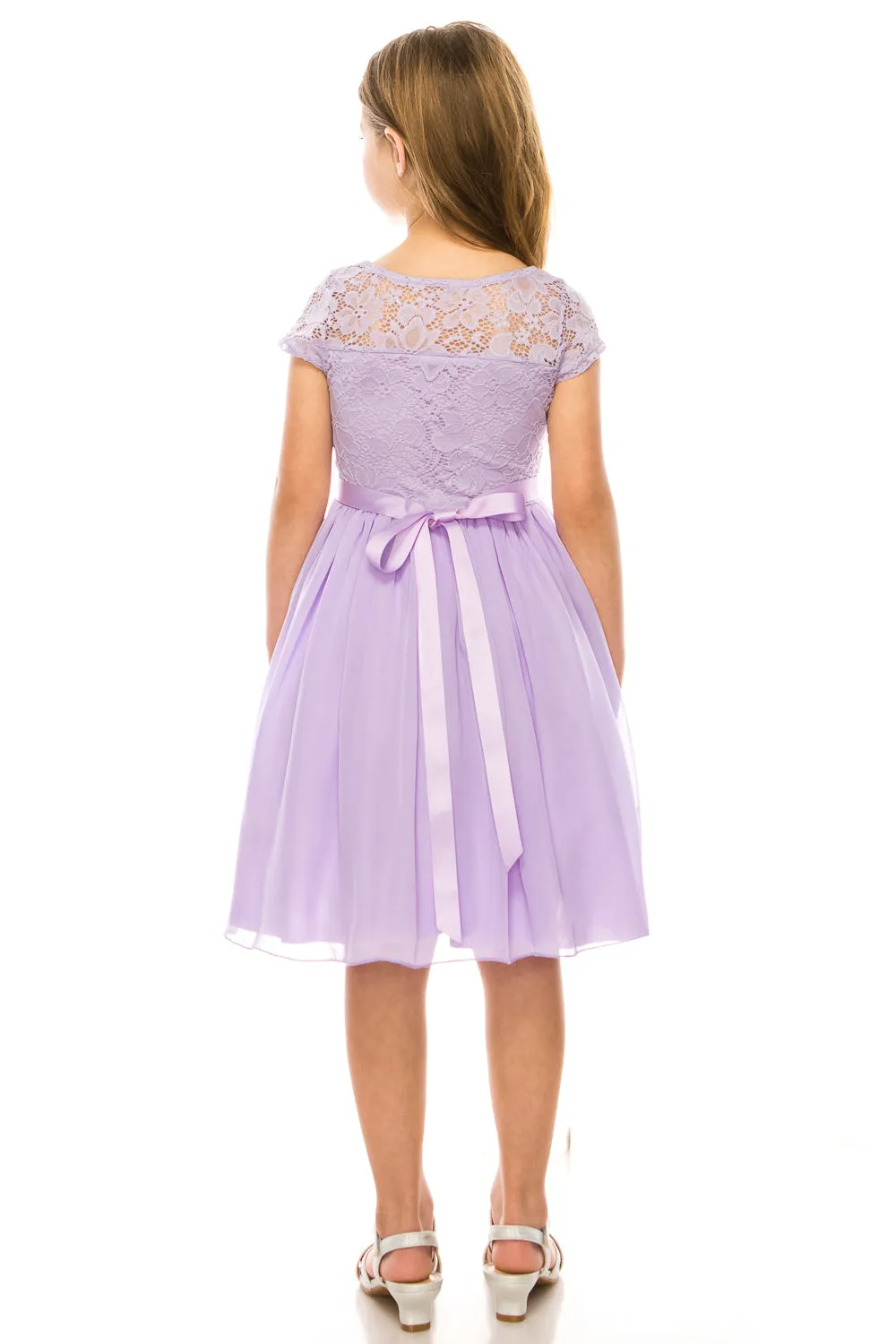 Lace and Chiffon Junior Bridesmaid Party Dress with Stone Belt, Sizes 8-14