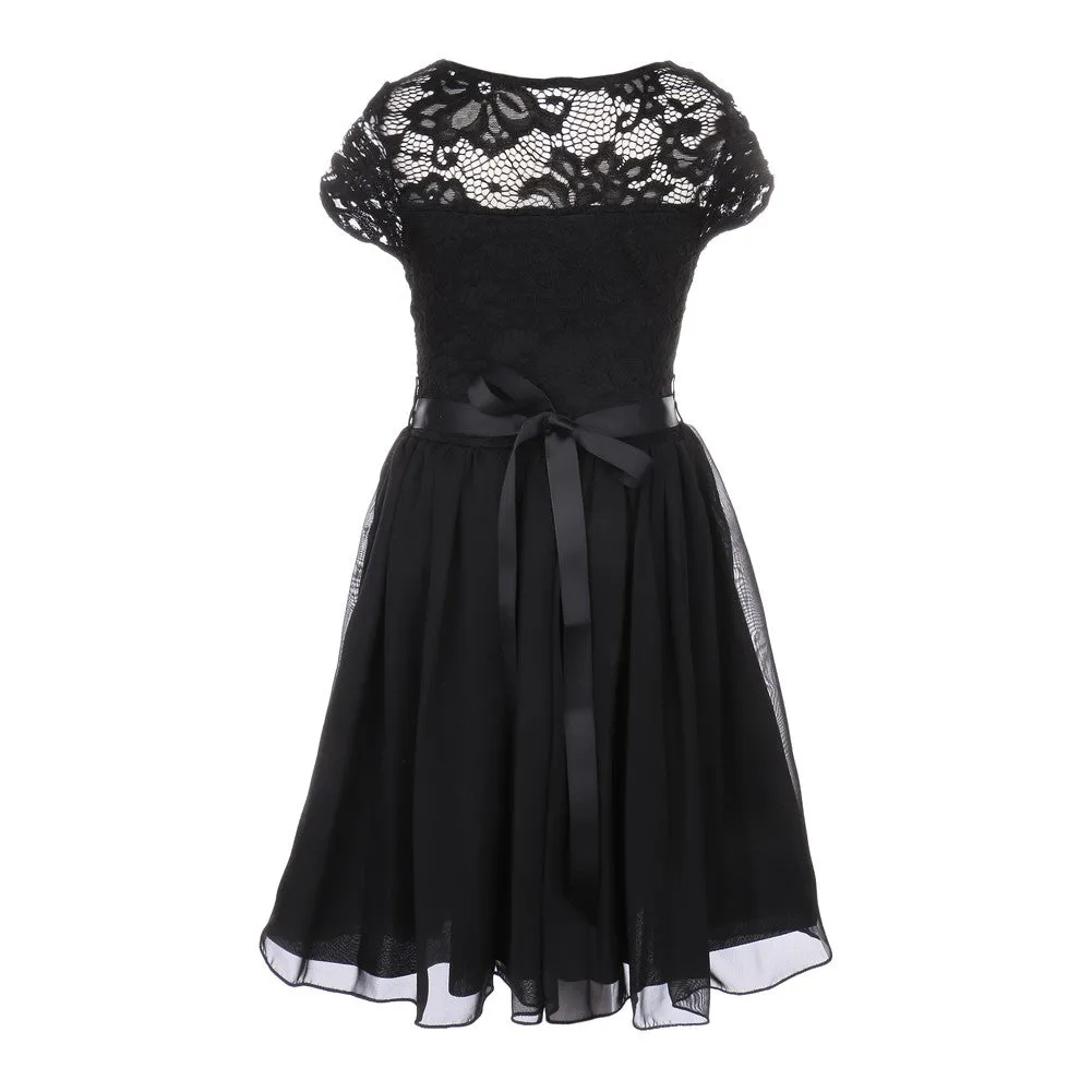 Lace and Chiffon Junior Bridesmaid Party Dress with Stone Belt, Sizes 8-14