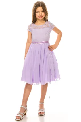 Lace and Chiffon Junior Bridesmaid Party Dress with Stone Belt, Sizes 8-14