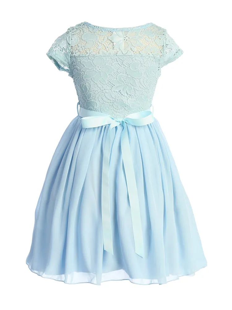 Lace and Chiffon Junior Bridesmaid Party Dress with Stone Belt, Sizes 8-14