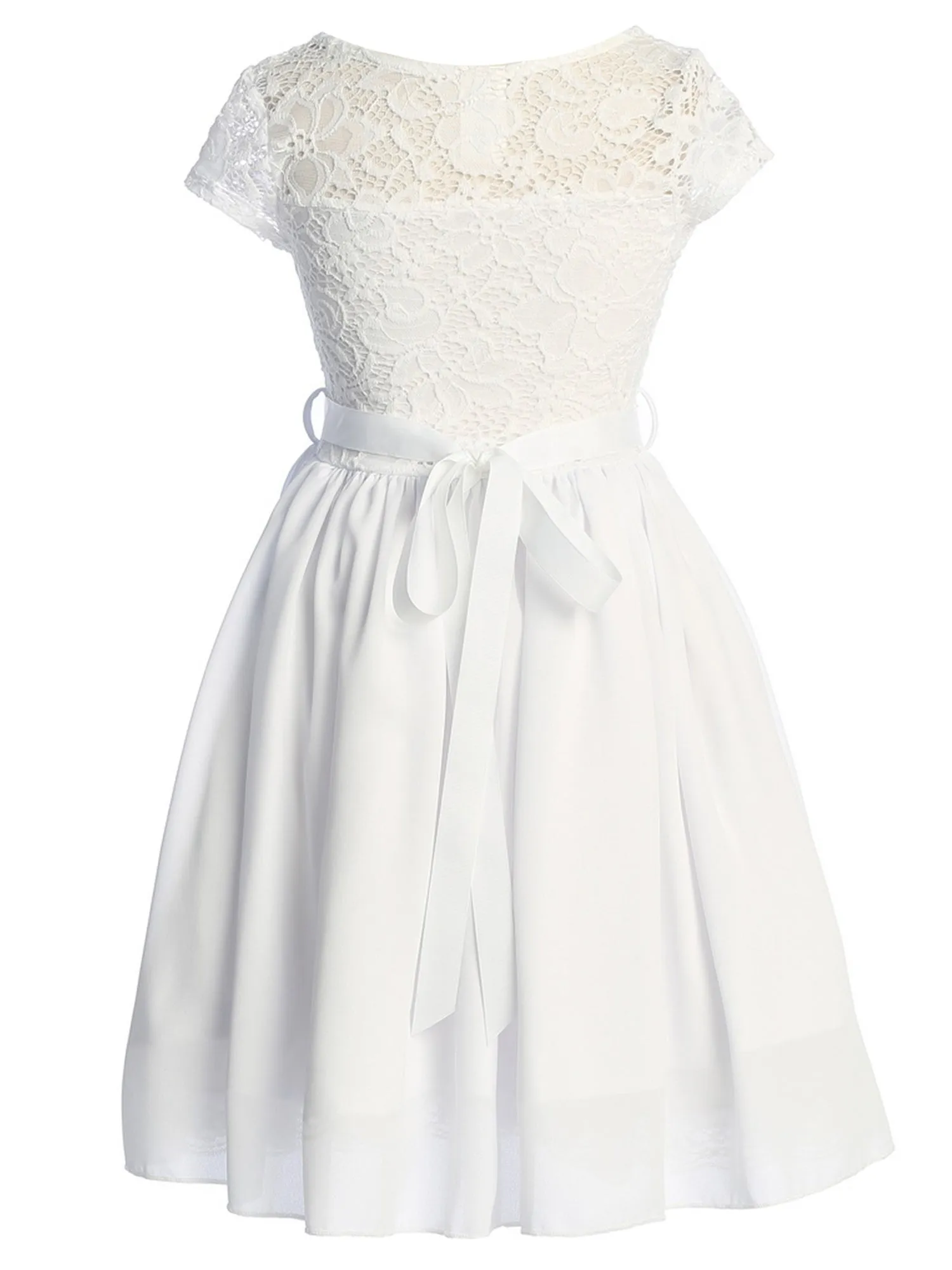 Lace and Chiffon Junior Bridesmaid Party Dress with Stone Belt, Sizes 8-14