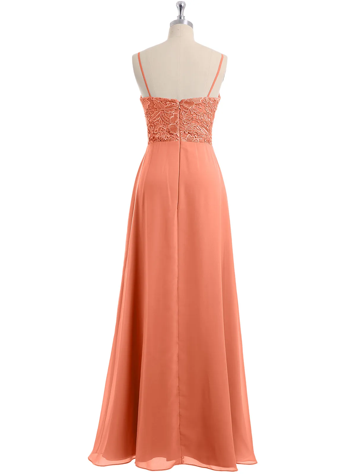 Lace and Chiffon Long Dresses with Spaghetti Straps Sunset