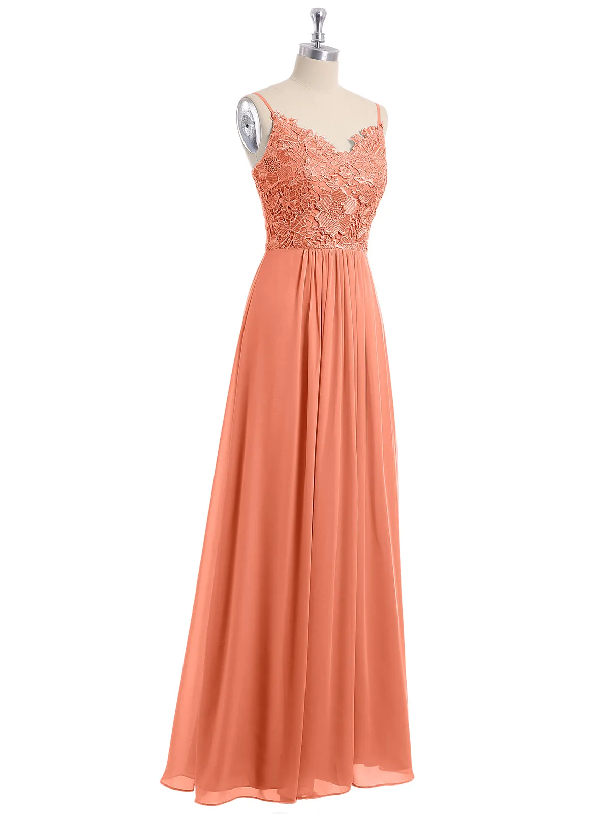 Lace and Chiffon Long Dresses with Spaghetti Straps Sunset