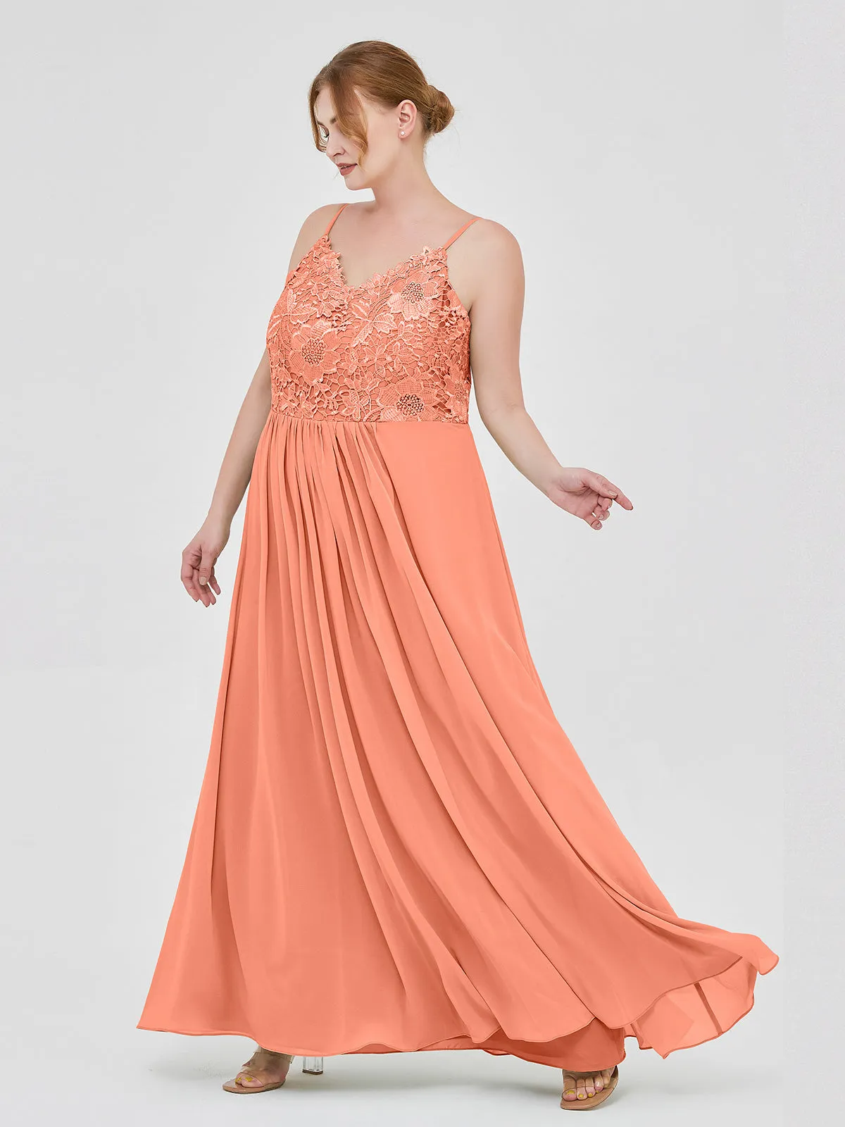 Lace and Chiffon Long Dresses with Spaghetti Straps Sunset