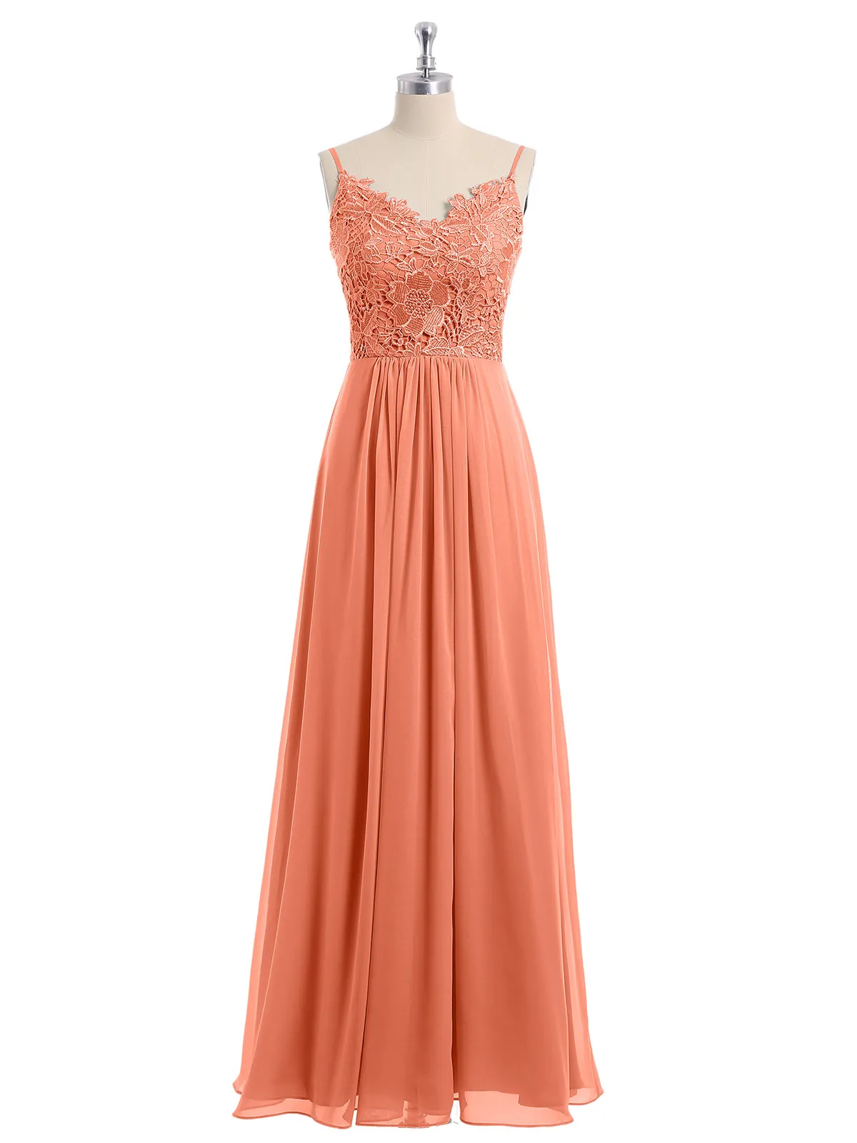 Lace and Chiffon Long Dresses with Spaghetti Straps Sunset