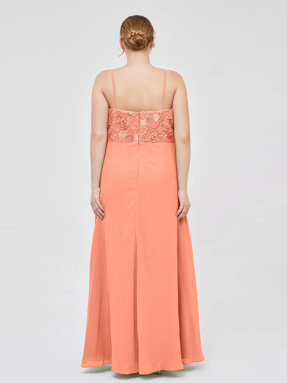 Lace and Chiffon Long Dresses with Spaghetti Straps Sunset