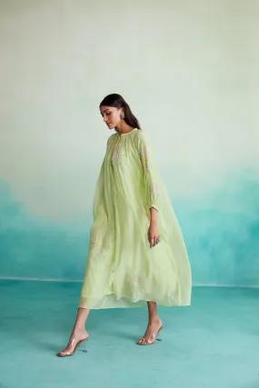 Lime Hand embroidered oversized Dress