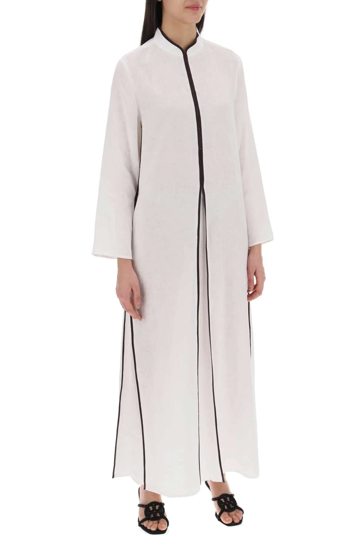 long linen caftan dress 158444 WHITE
