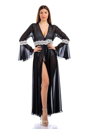 Long Plain Chiffon Robe Cover Up  (with lace finish)