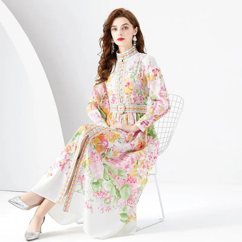 Long Retro Printed Dress Women