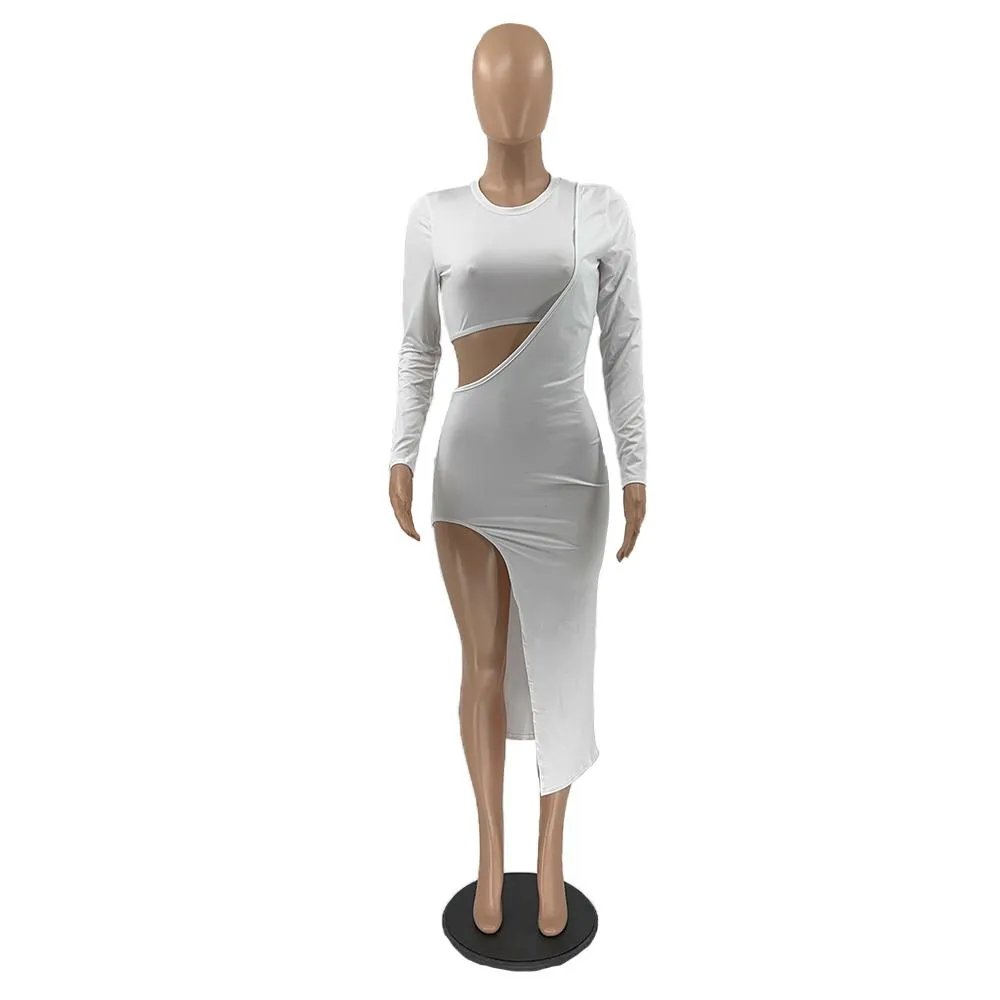 MB FASHION Two-Piece Crop Top and Maxi Skirt Set with Thigh Slit 8258R