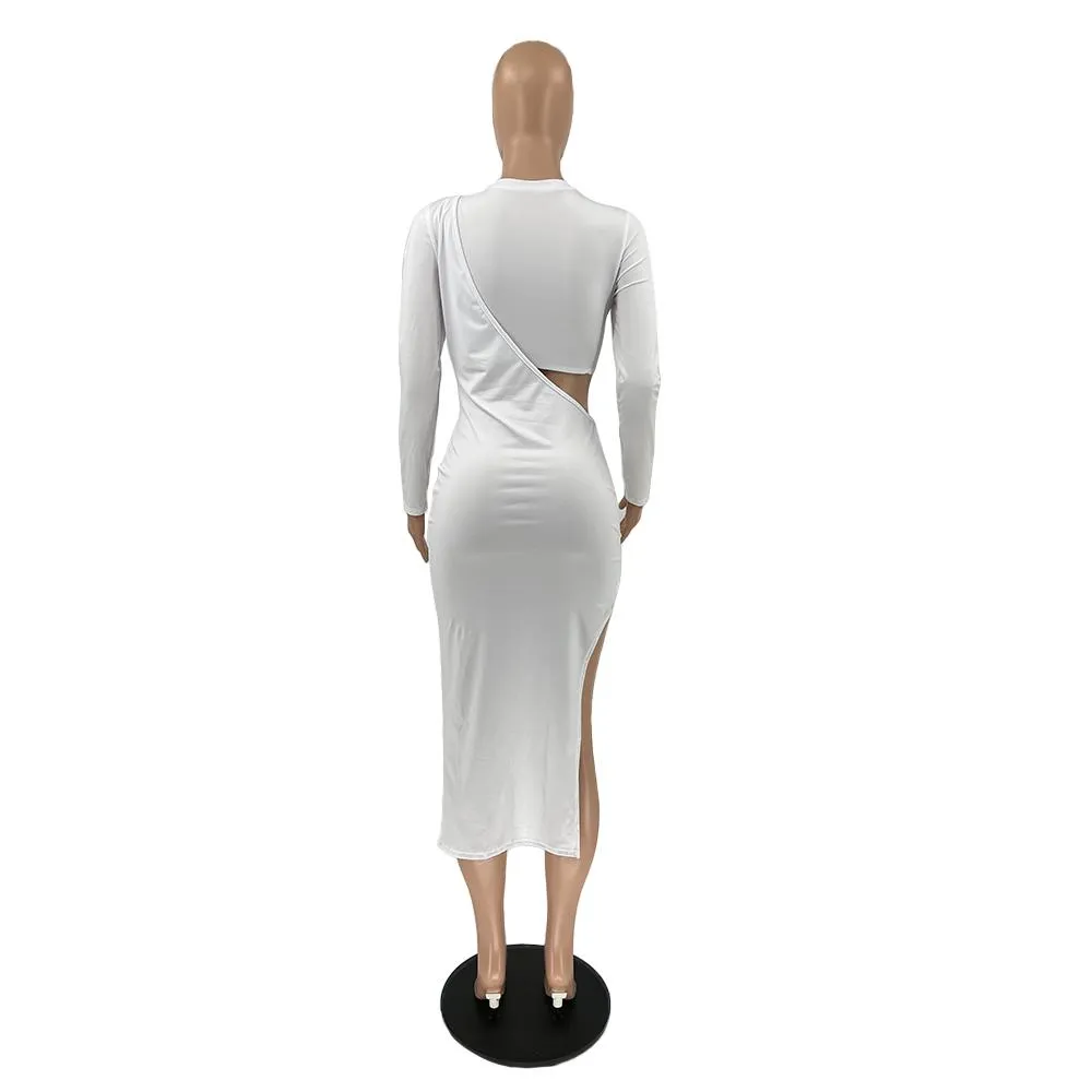 MB FASHION Two-Piece Crop Top and Maxi Skirt Set with Thigh Slit 8258R