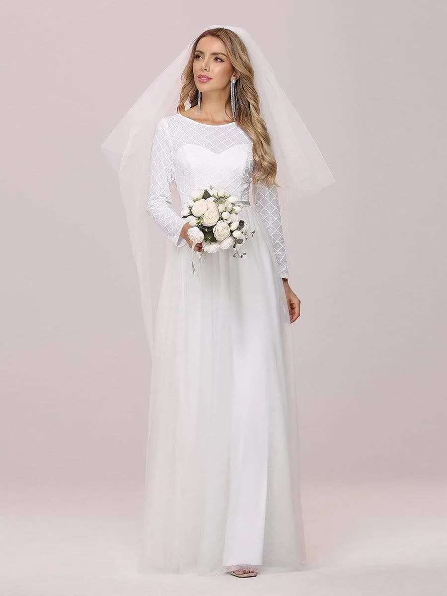 Minimalist Maxi Tulle Wedding Dress with Long Sleeves