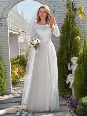 Minimalist Maxi Tulle Wedding Dress with Long Sleeves
