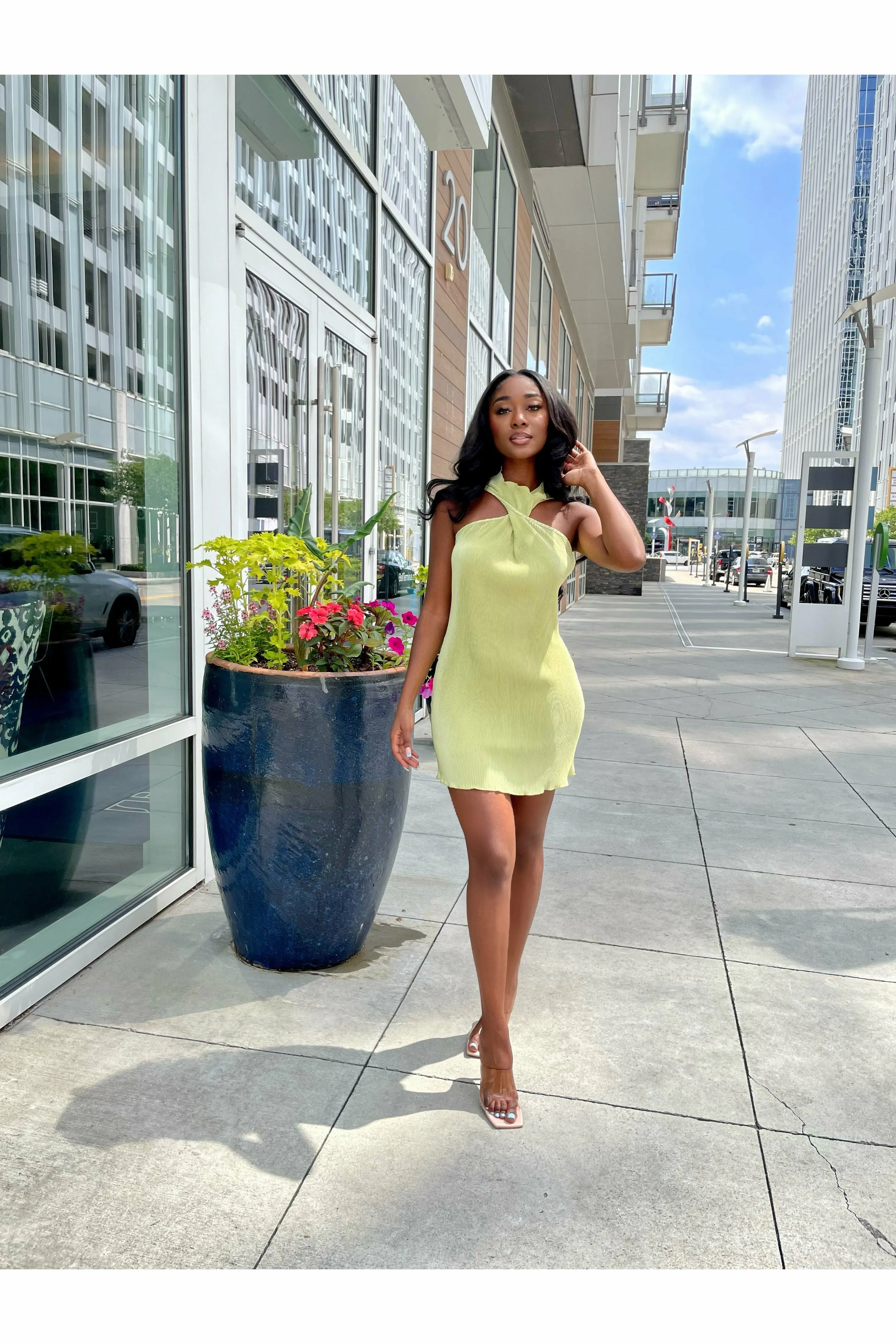 Modern 70's Green Pleated Mini Dress