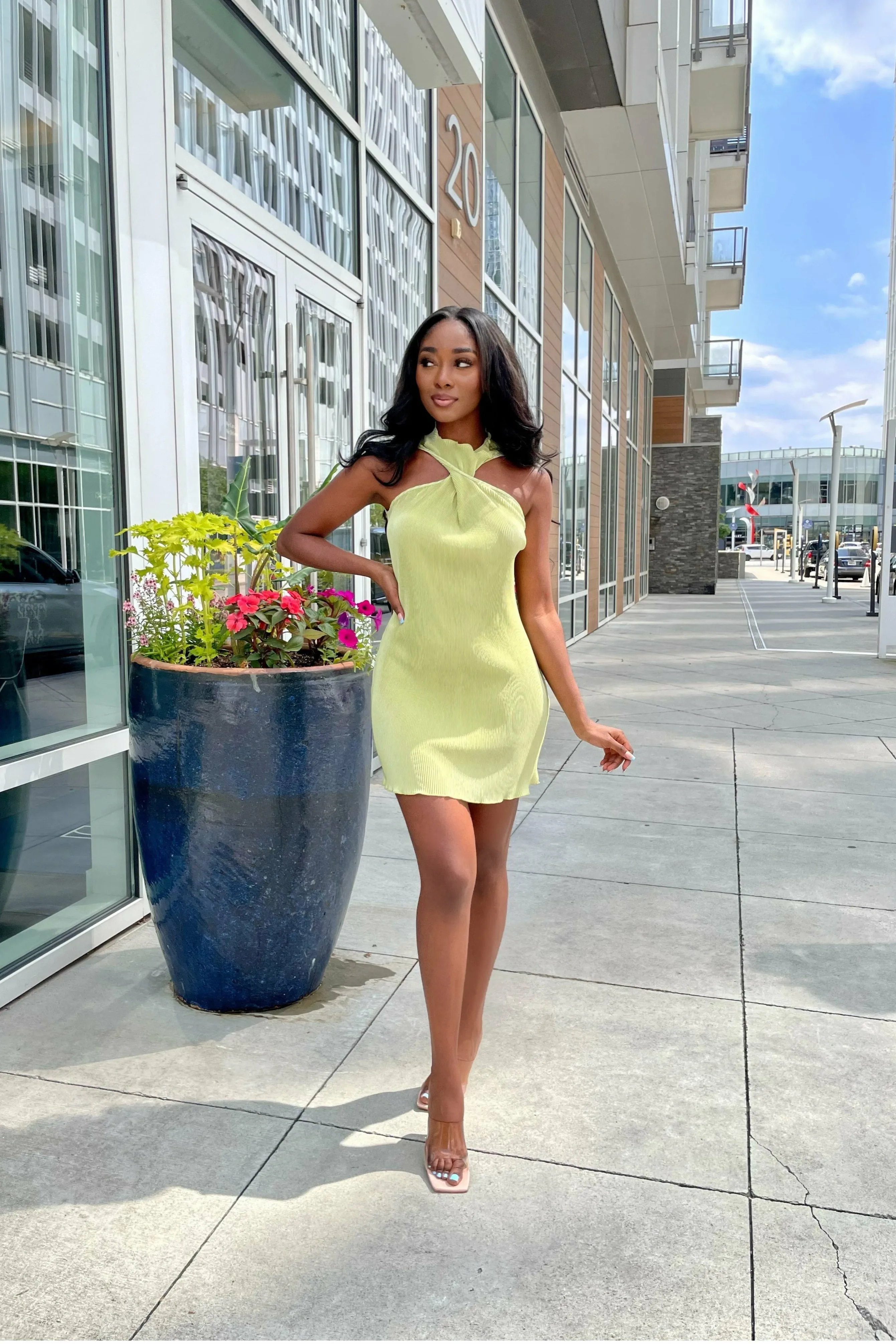 Modern 70's Green Pleated Mini Dress