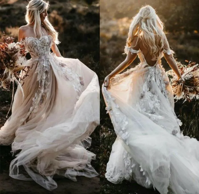 Off the Shoulder Wedding Dresses  Bridal Gown with Appliques