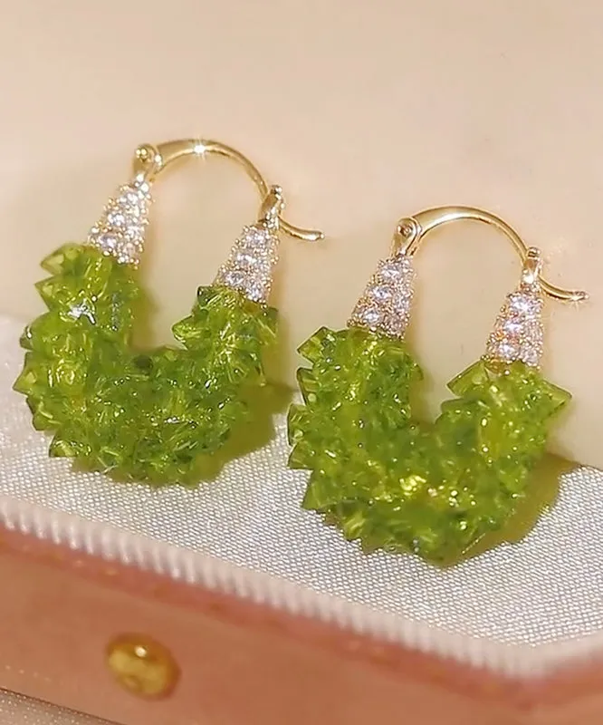 Original Design Green Copper Alloy Zircon Crystal Hoop Earrings RB021