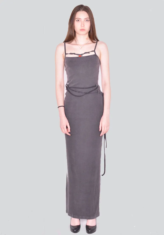 OTTOLINGER 0407901 KNITTED CHARMED RIP MAXI DRESS WASHED BLACK