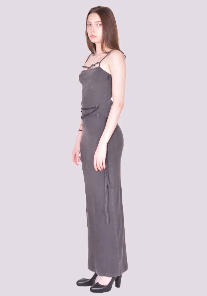 OTTOLINGER 0407901 KNITTED CHARMED RIP MAXI DRESS WASHED BLACK