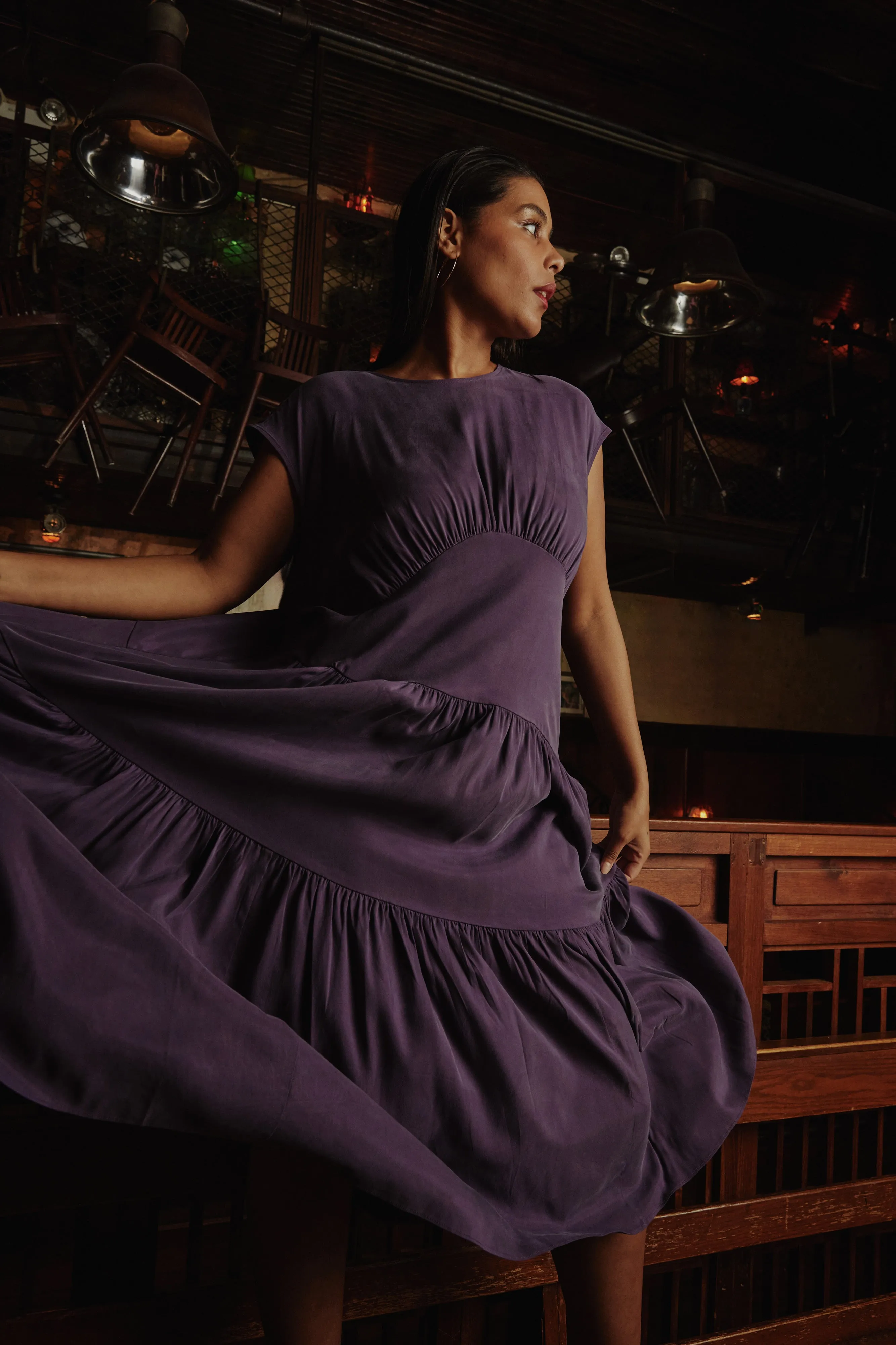Paloma Tiered Cupro Dress - Potion Purple