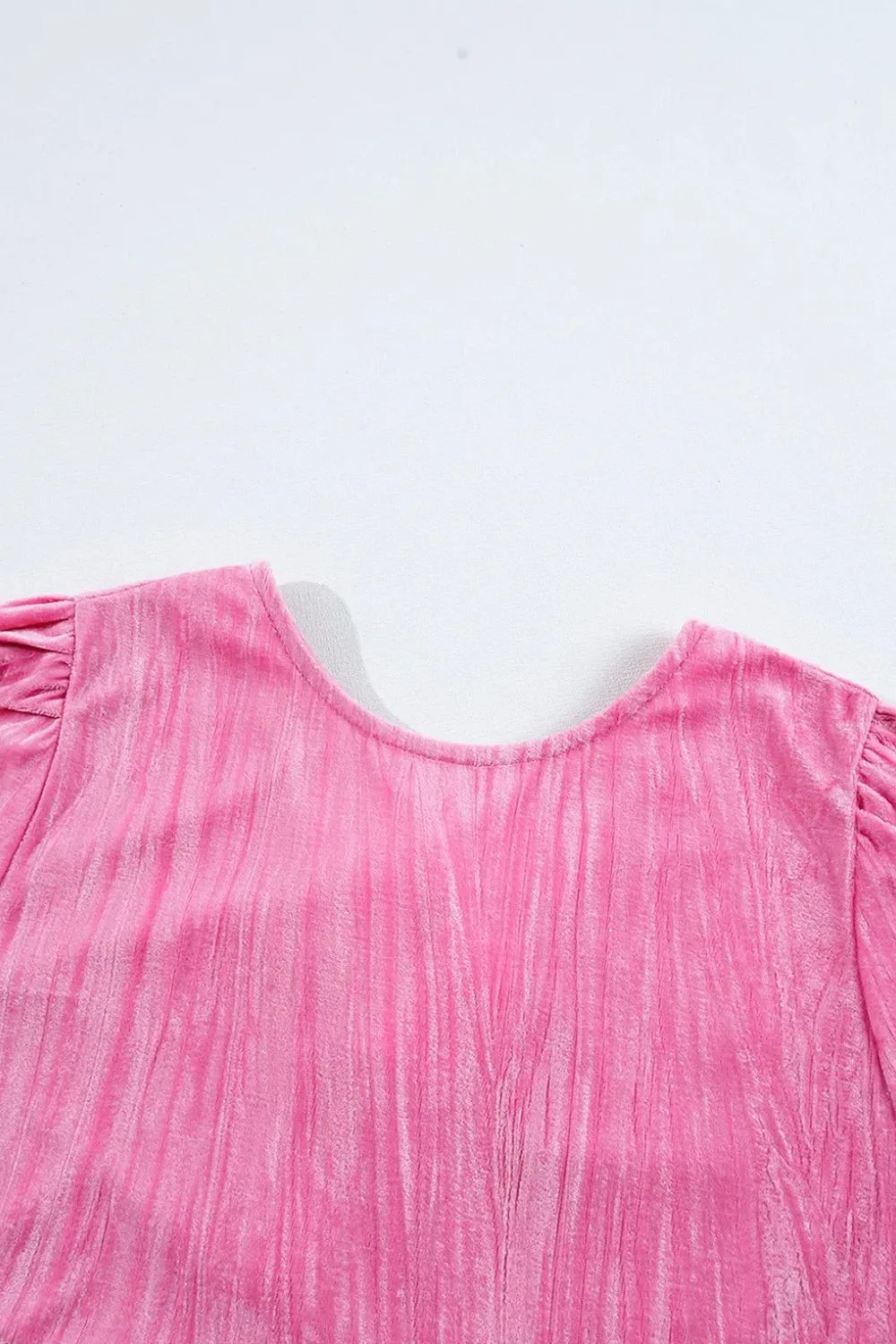 Pink Casual Long Sleeve Tied Round Neck Flounce Sleeve Mini Dress KESLEY