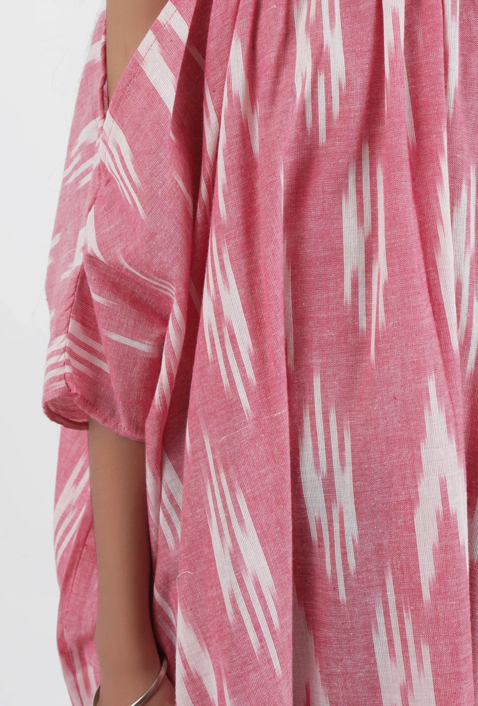 Pink Ikat Tie Up Kaftan Cotton Dress