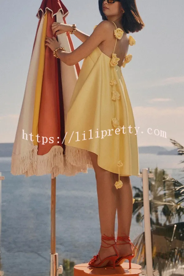 Playful and Flattering Silhouette 3D Rose Drape Straps A-line Mini Dress