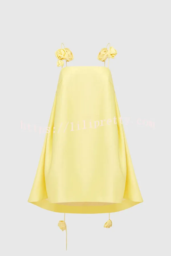 Playful and Flattering Silhouette 3D Rose Drape Straps A-line Mini Dress