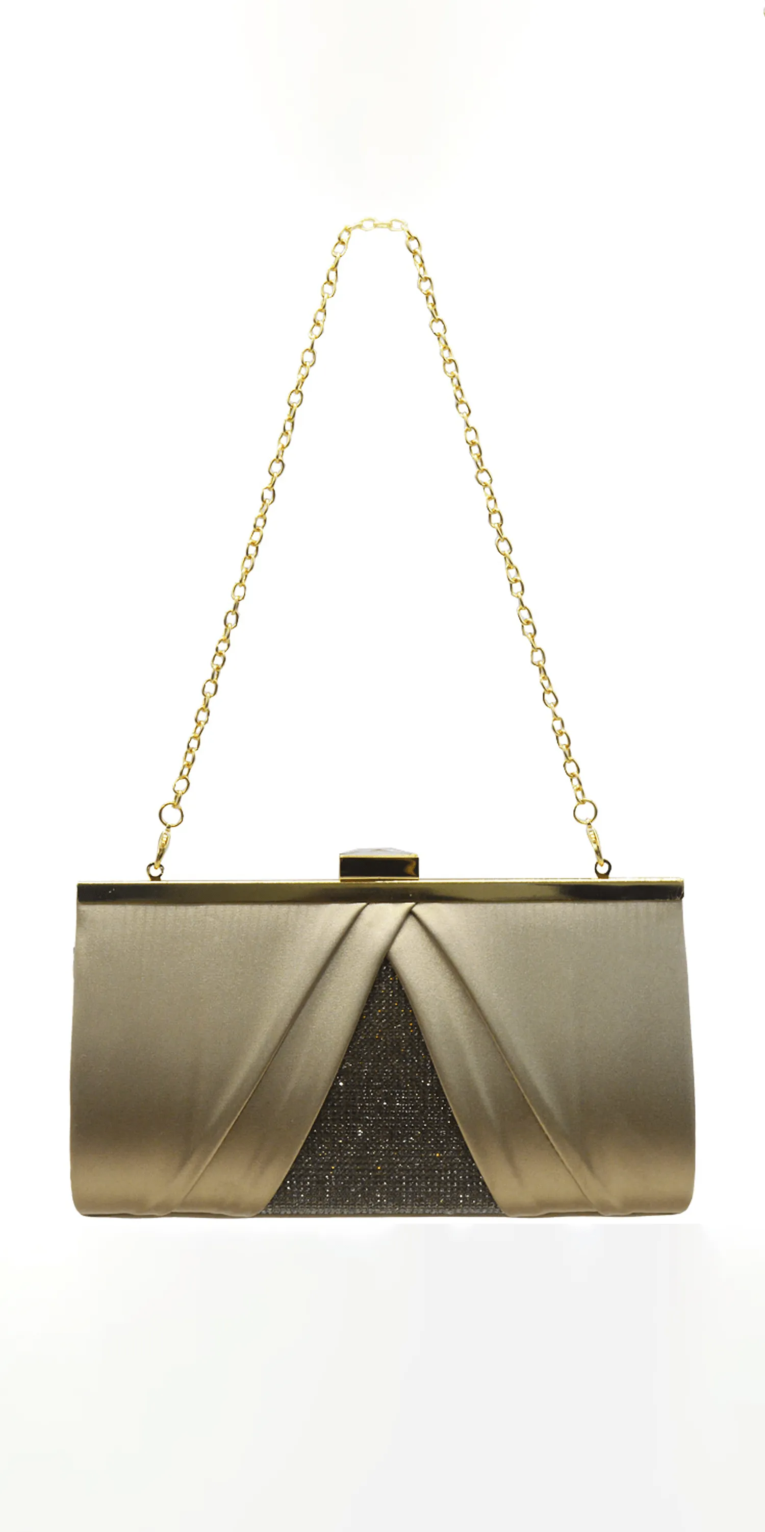 Pleated Satin Handbag with Rhinestone Detail