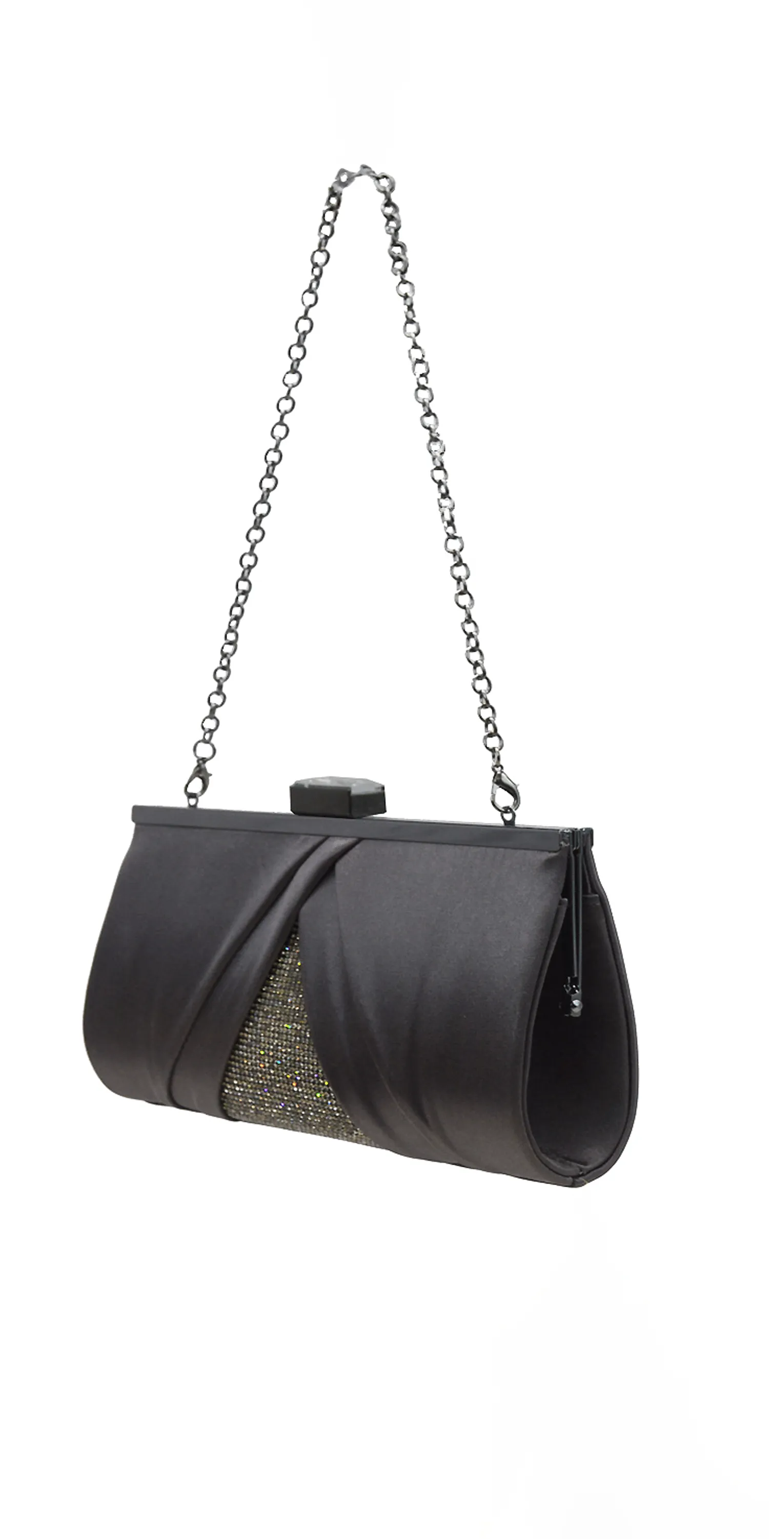 Pleated Satin Handbag with Rhinestone Detail