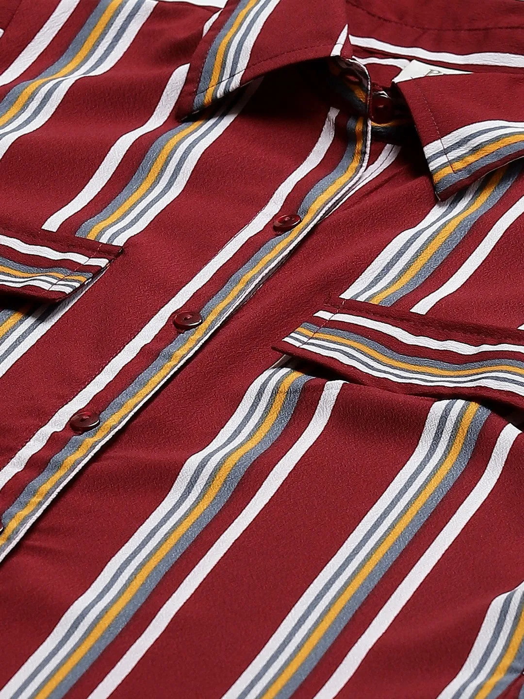 plusS Classy Maroon and Off-White Striped Shirt Dress