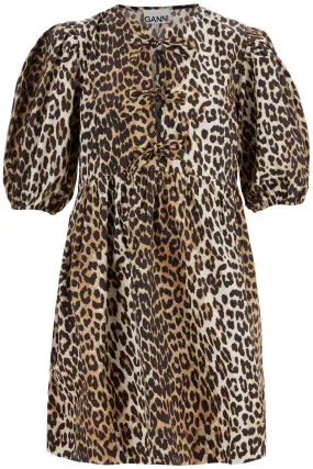 printed tie string poplin mini dress F9758 LEOPARD