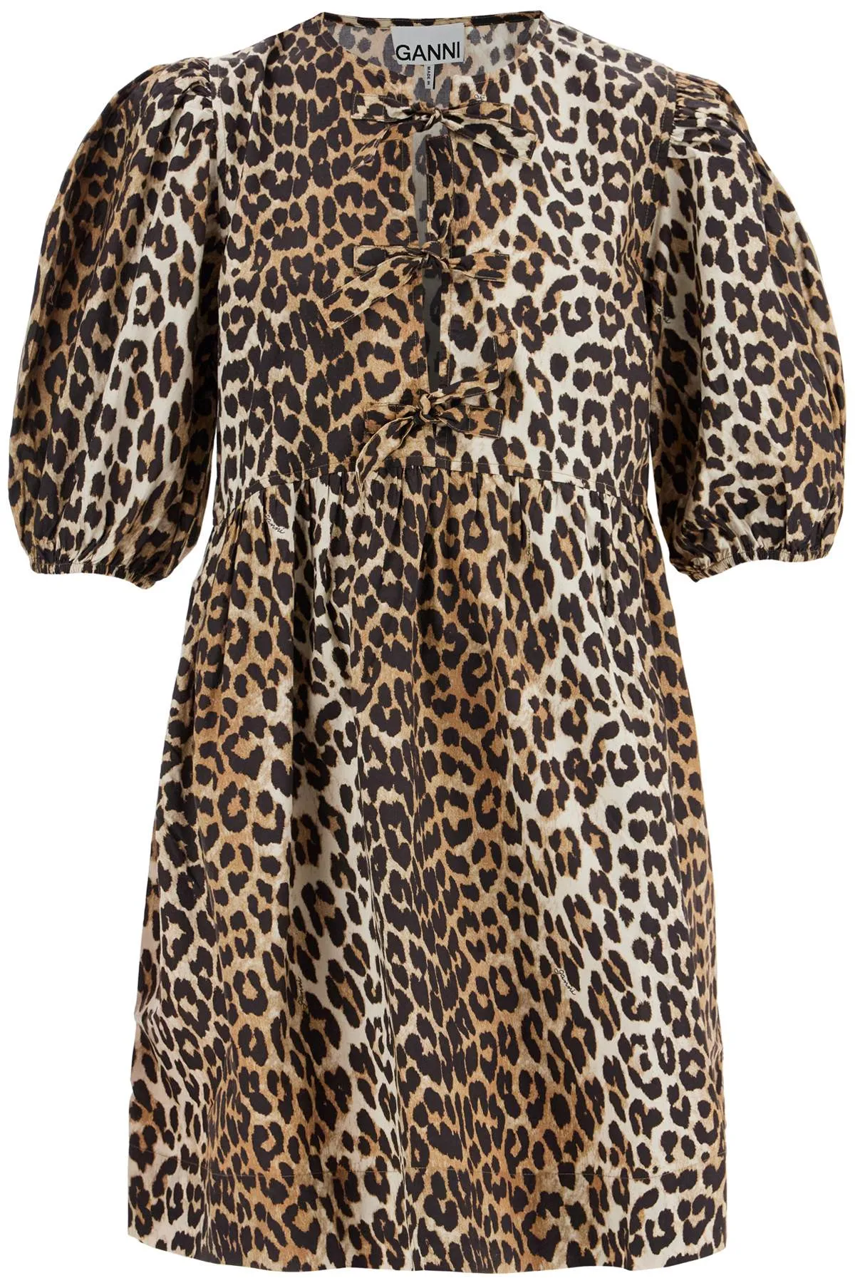 printed tie string poplin mini dress F9758 LEOPARD