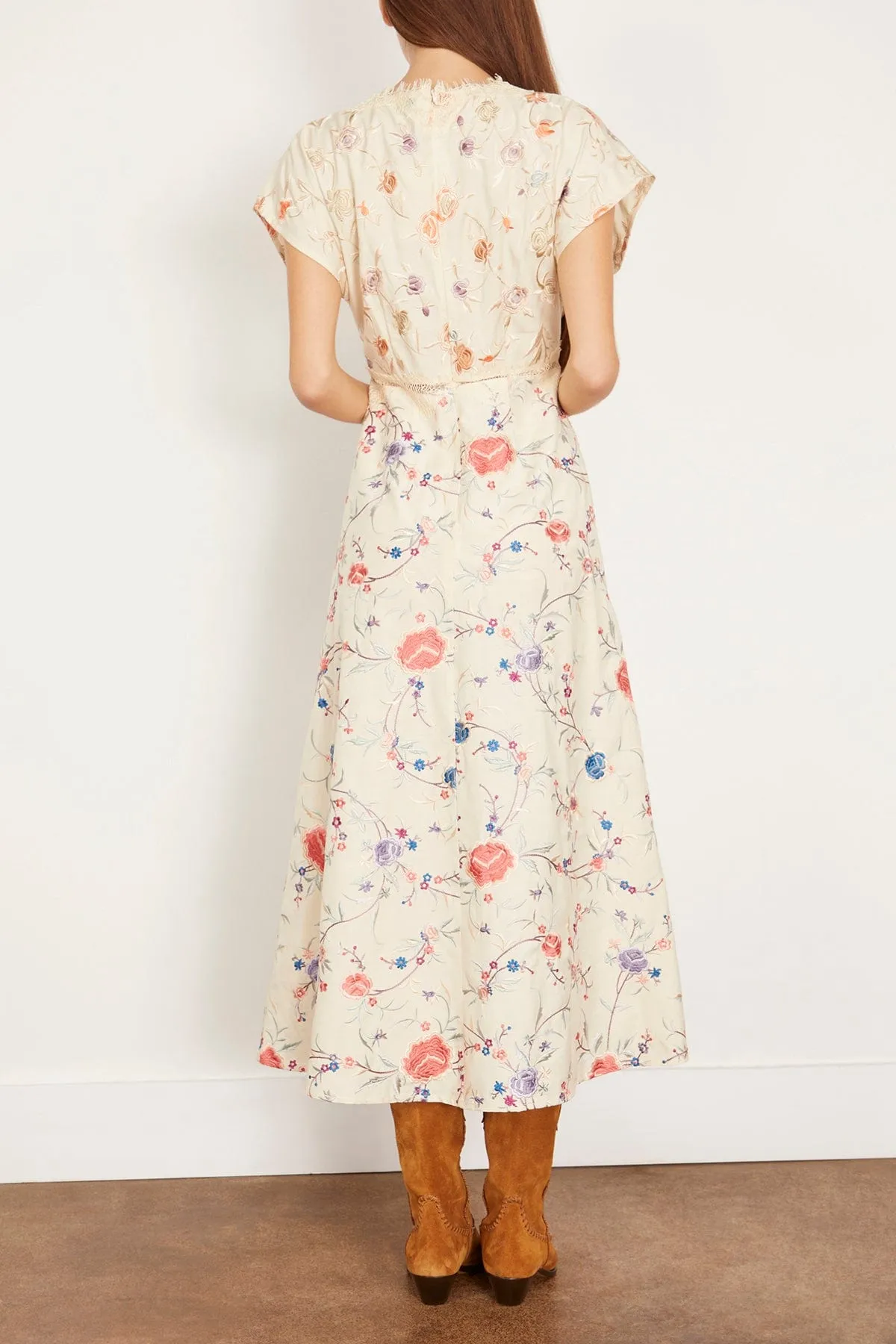Priscilla Embroidery V-neck Maxi Dress in Cream