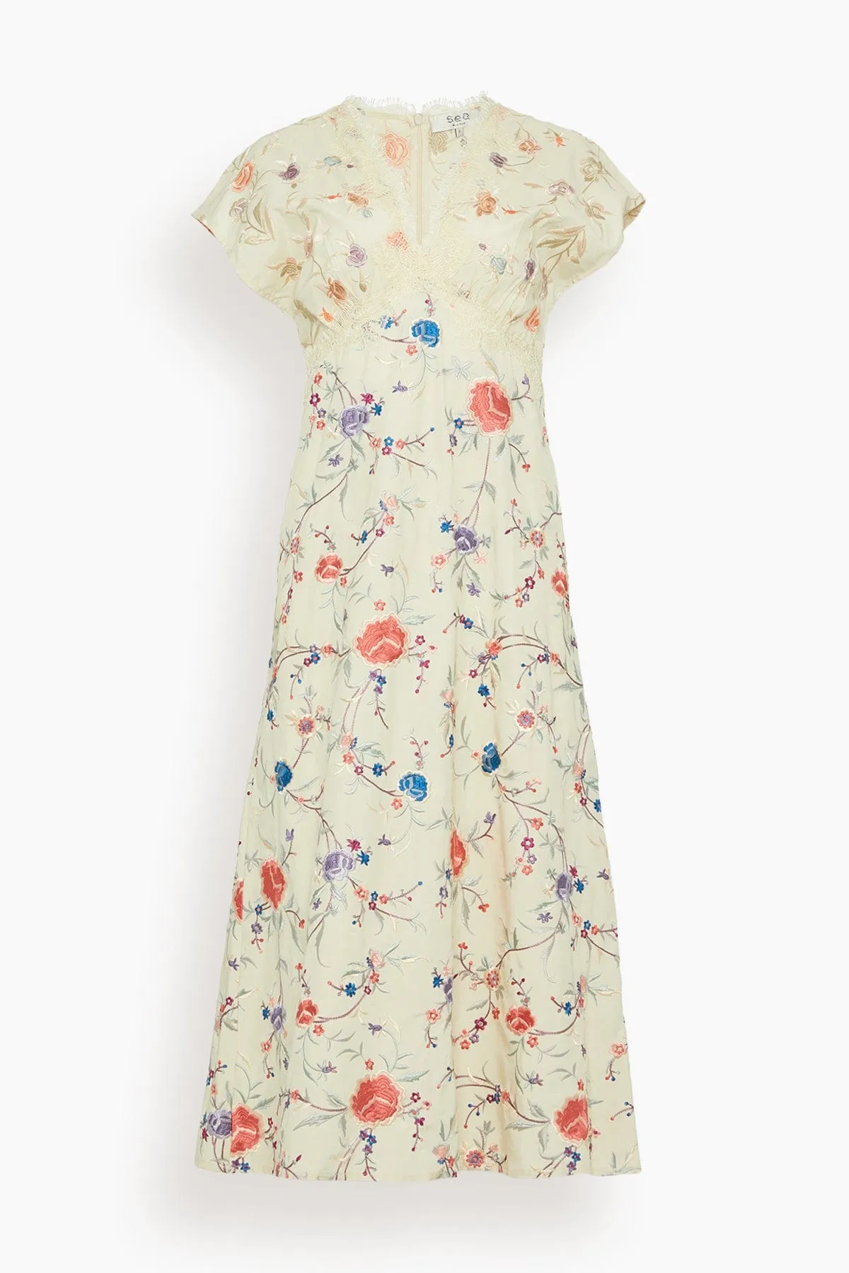 Priscilla Embroidery V-neck Maxi Dress in Cream