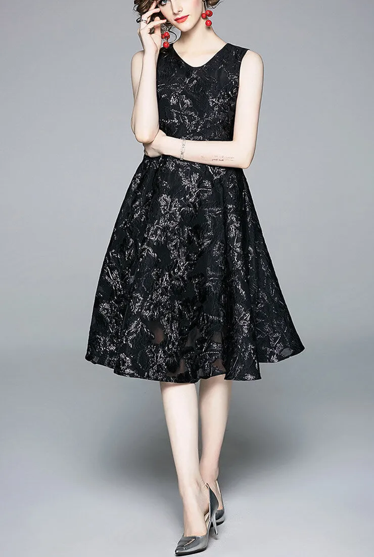 Retro V-neck Gauze Jacquard Sleeveless Dress