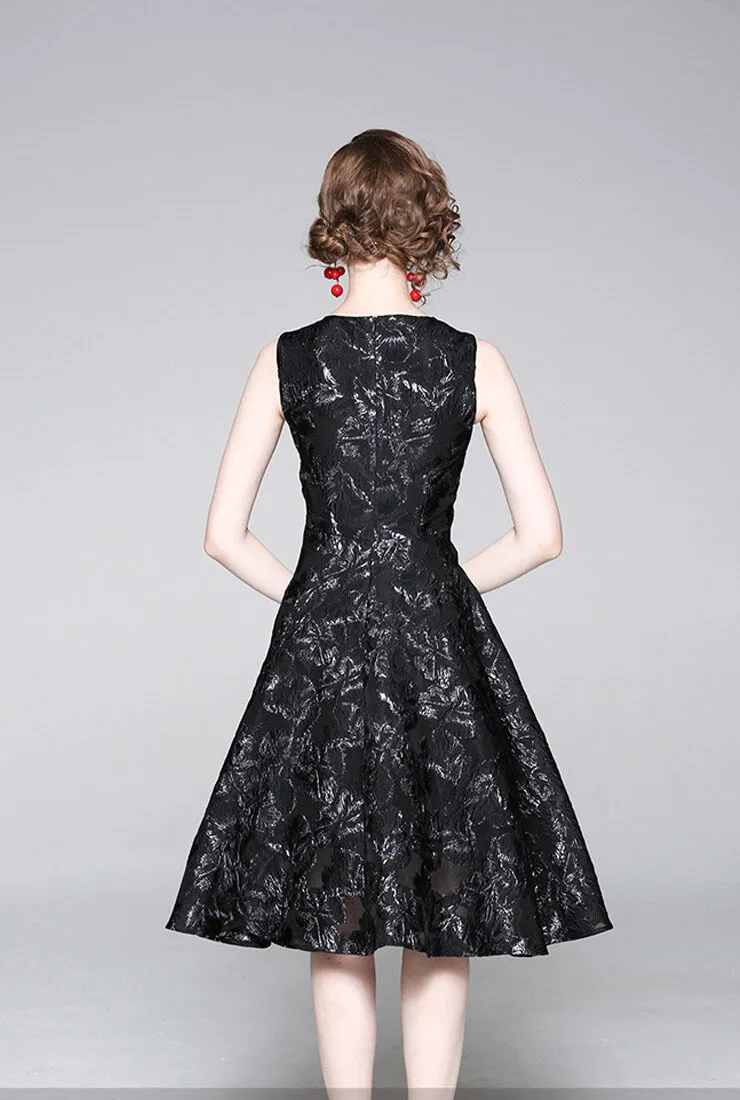 Retro V-neck Gauze Jacquard Sleeveless Dress