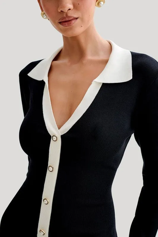 Ribbed cuffs and hem sweater dress