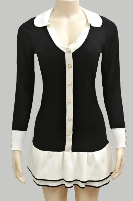 Ribbed cuffs and hem sweater dress