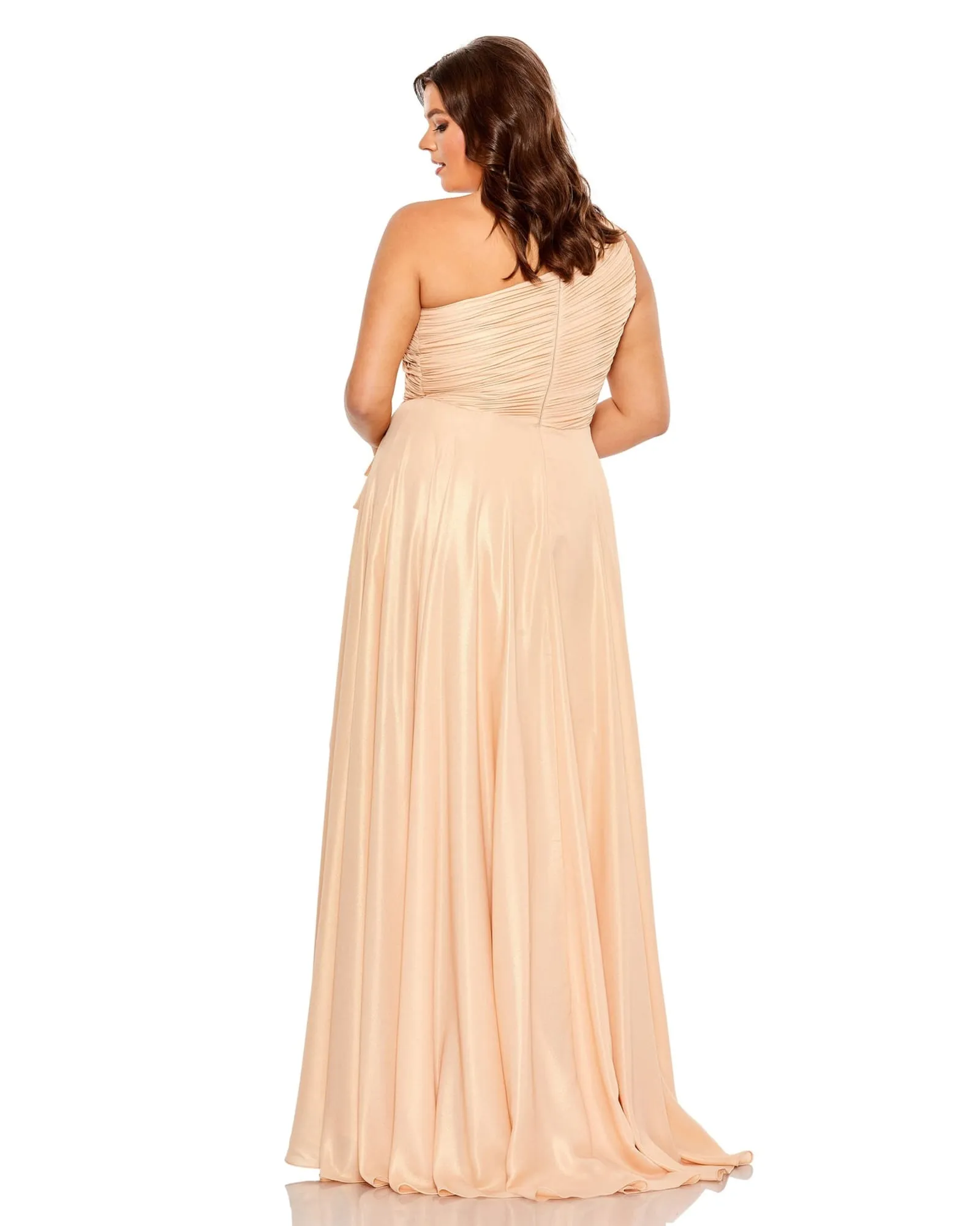 Ruched One Shoulder Soft Tie Draped A Line Gown | Gold