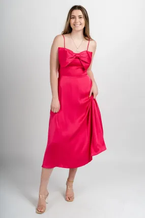 Satin bow detail dress fuchsia