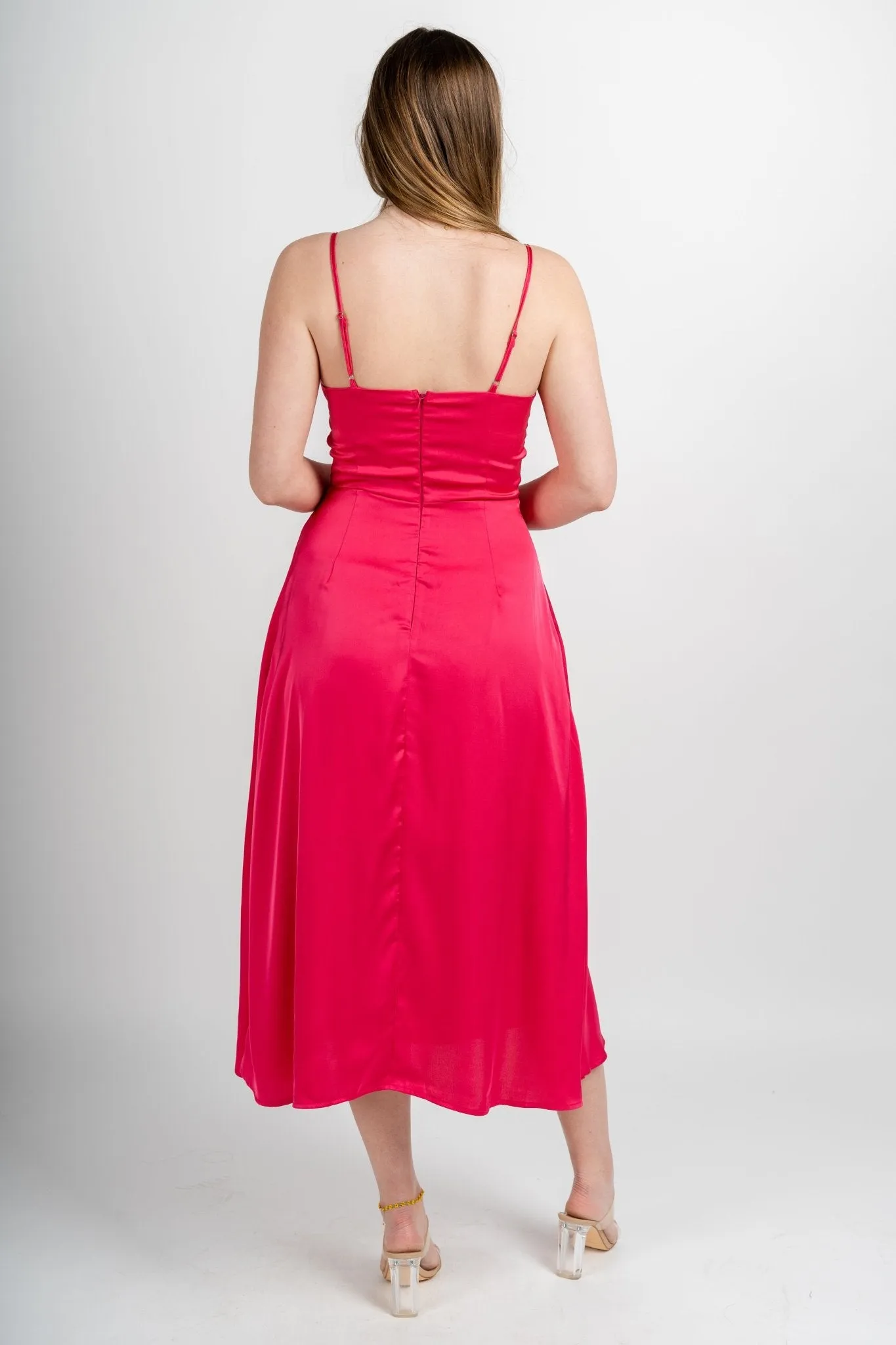 Satin bow detail dress fuchsia