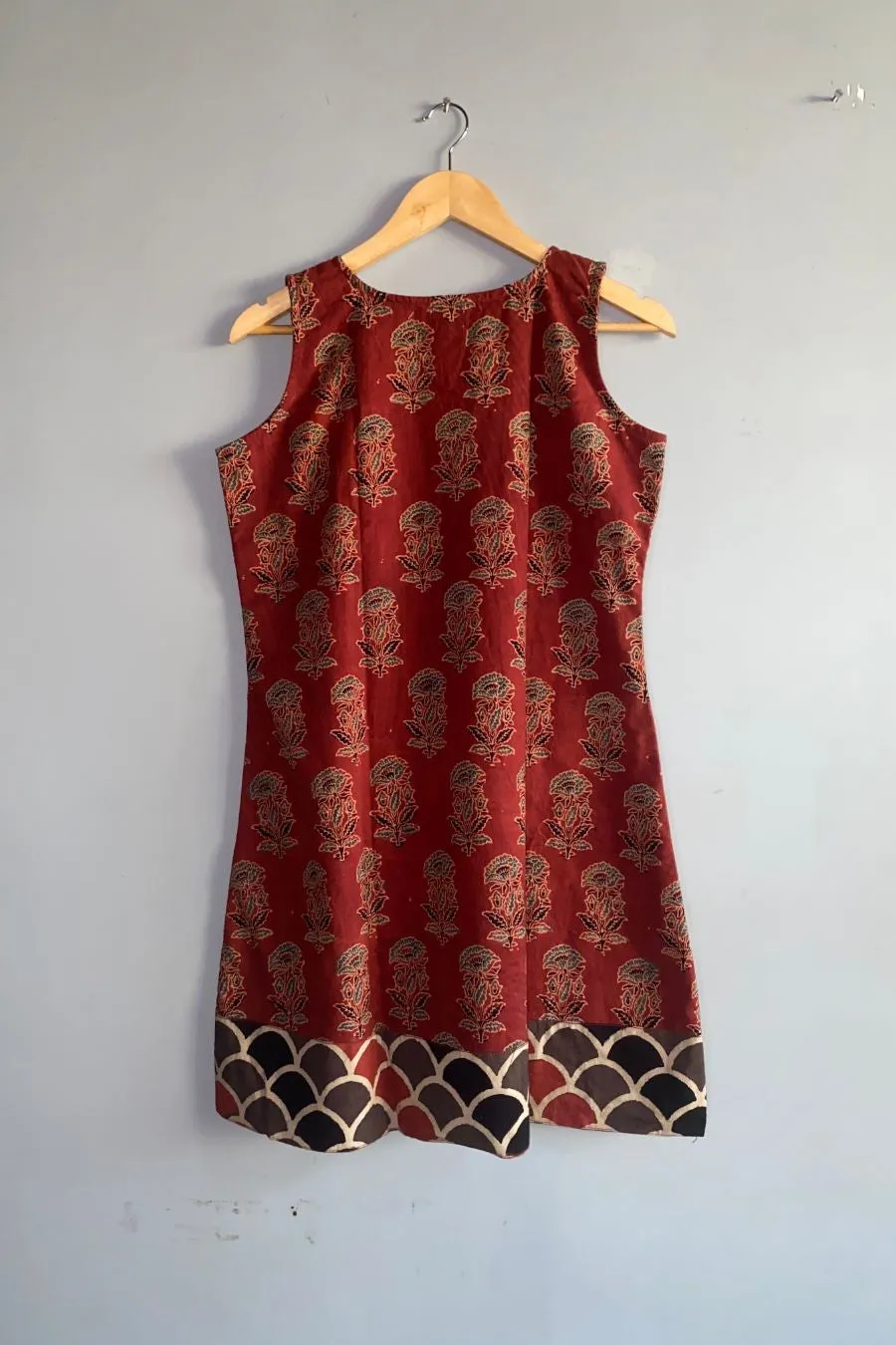 Short Dress in Marigold/Shell Ajrakh Cottons