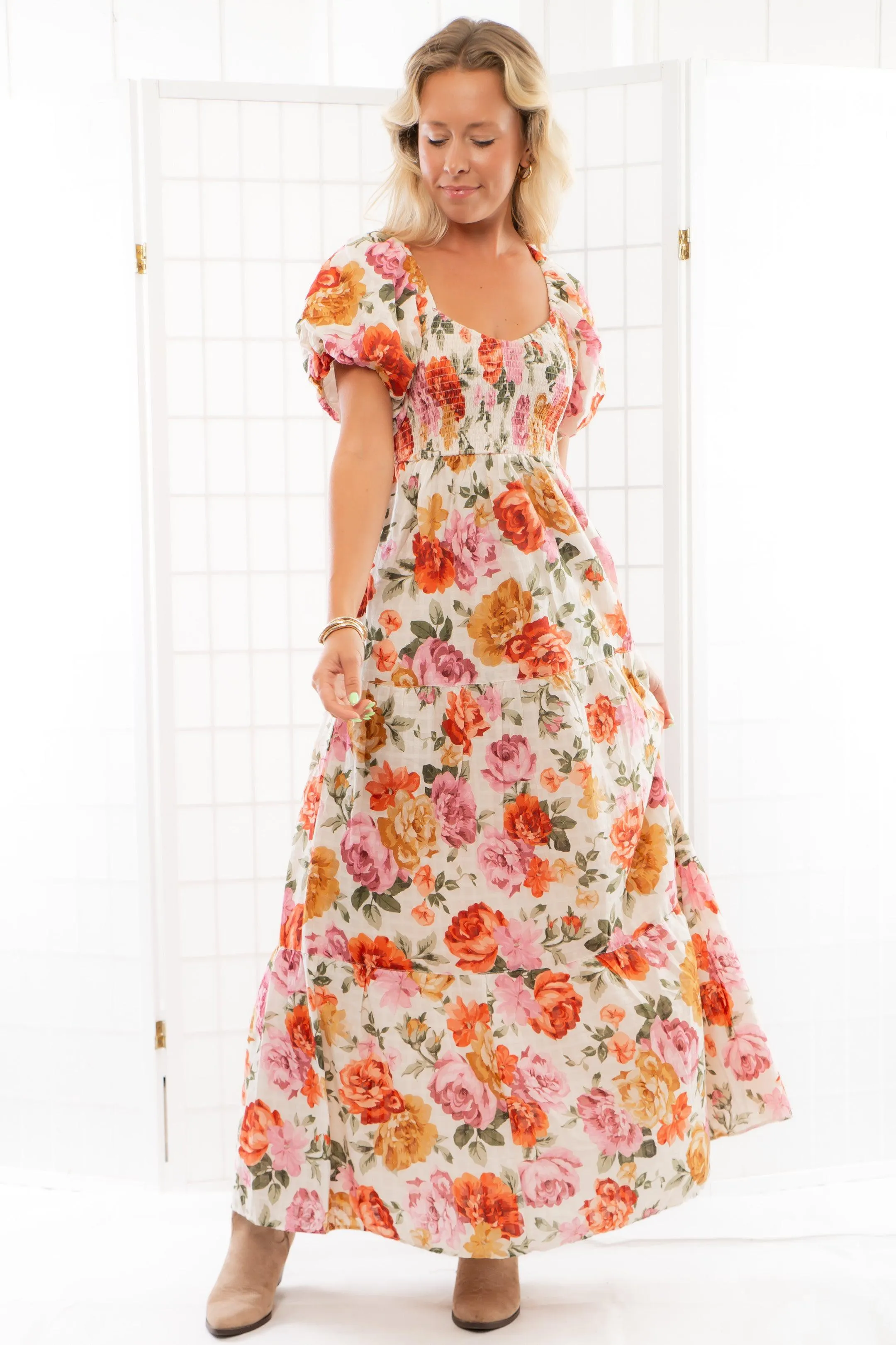 Show Me Your Mumu Ivory Hillside Floral Joanna Midi Dress