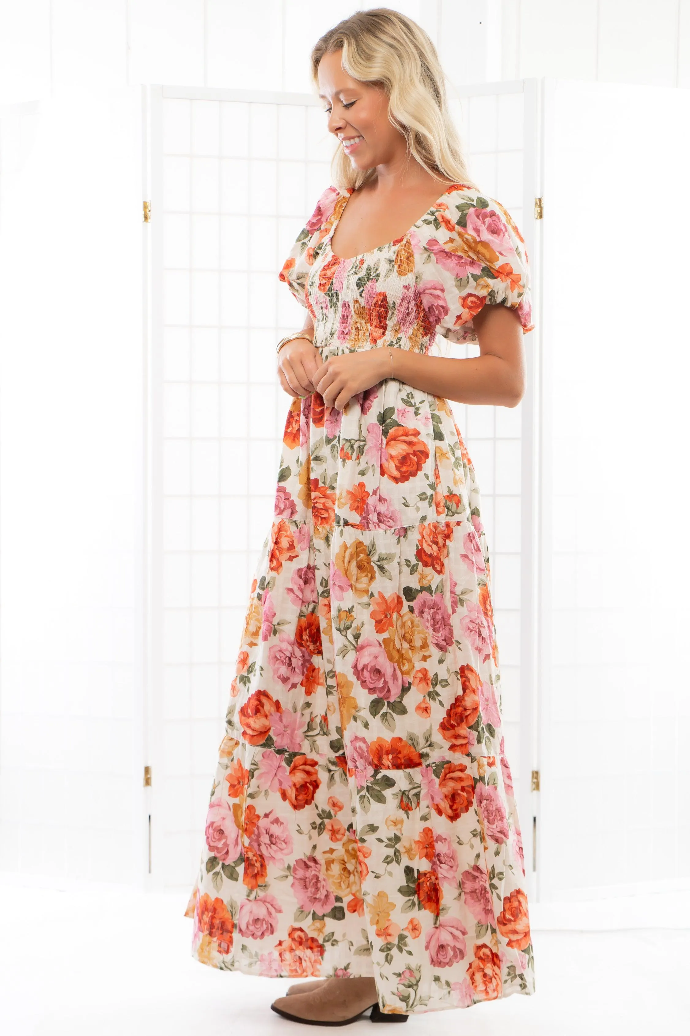 Show Me Your Mumu Ivory Hillside Floral Joanna Midi Dress