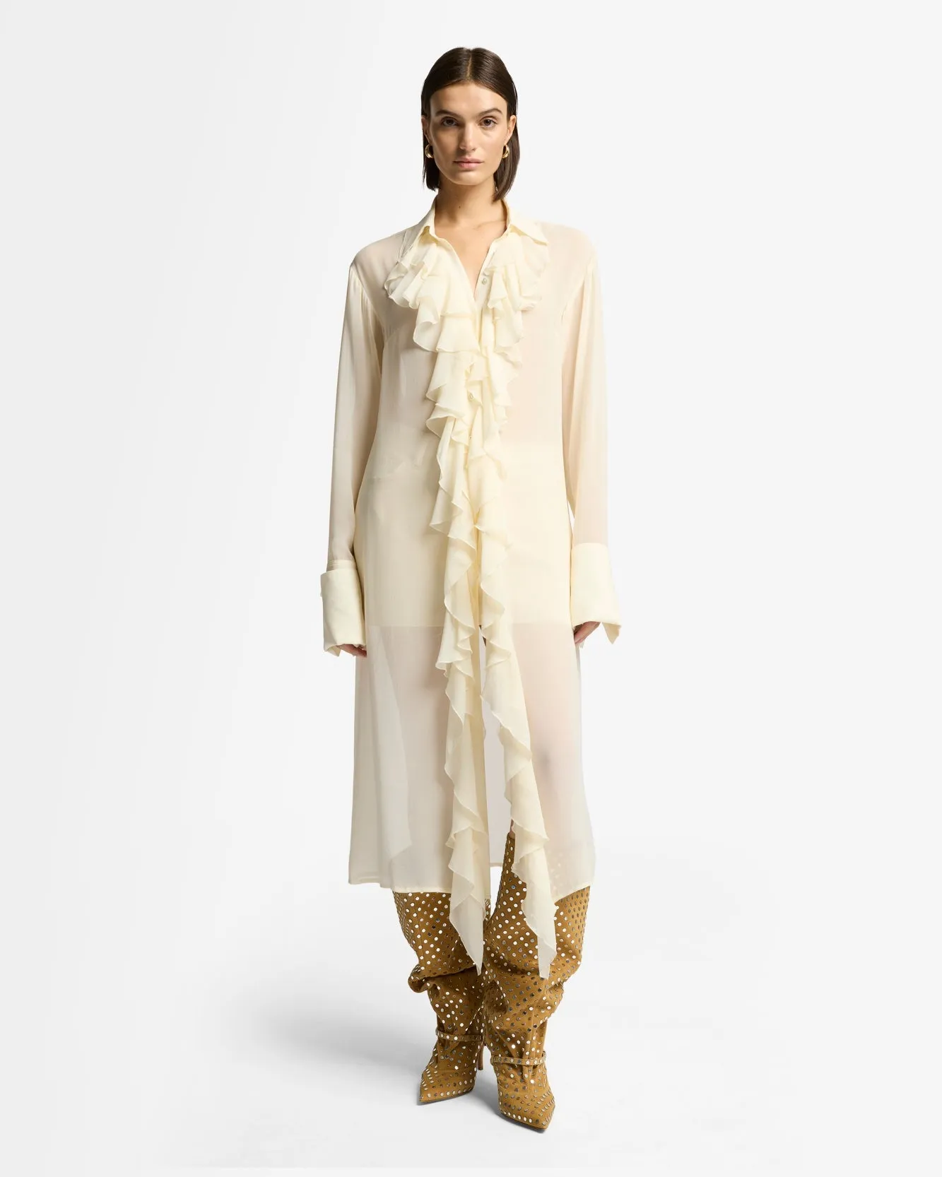 Silk Ruffle Dress in Solitary Star