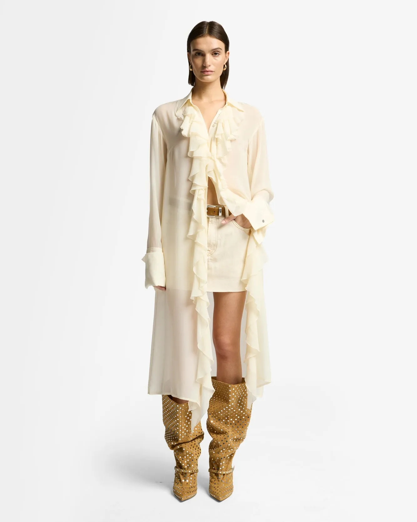 Silk Ruffle Dress in Solitary Star