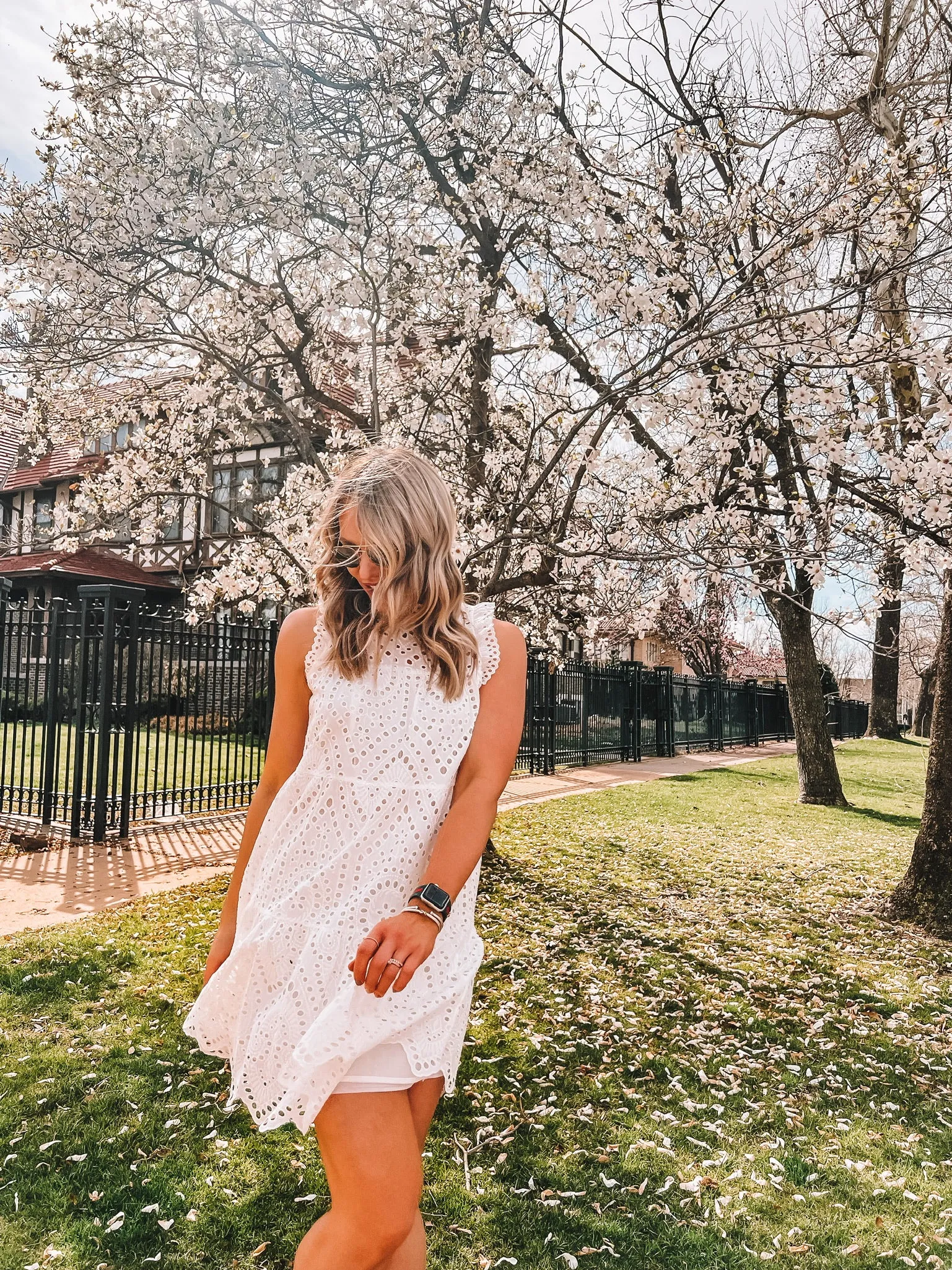 skies are blue: eyelet lace mini dress - white