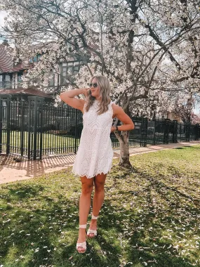 skies are blue: eyelet lace mini dress - white